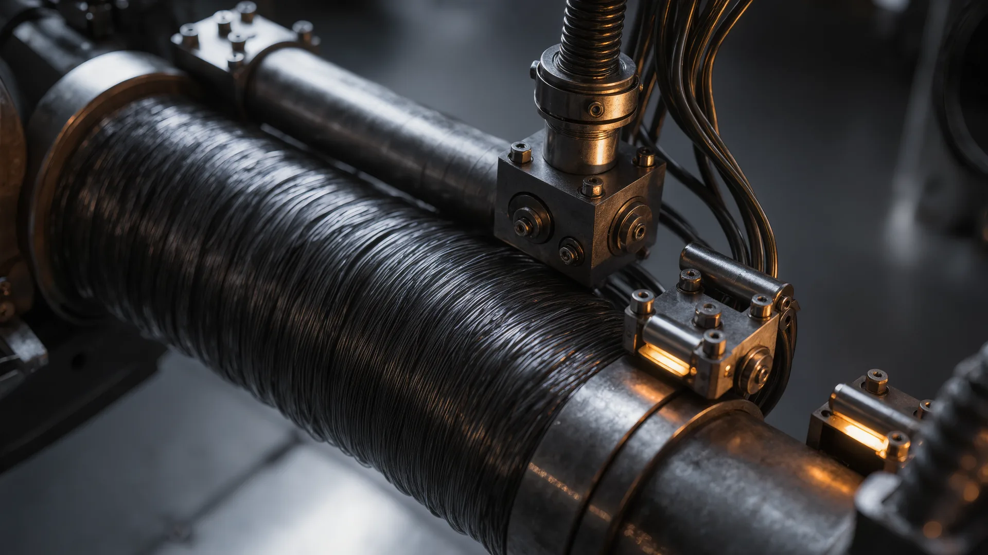 Cable dress pack running along a robot forearm and around the wrist joint