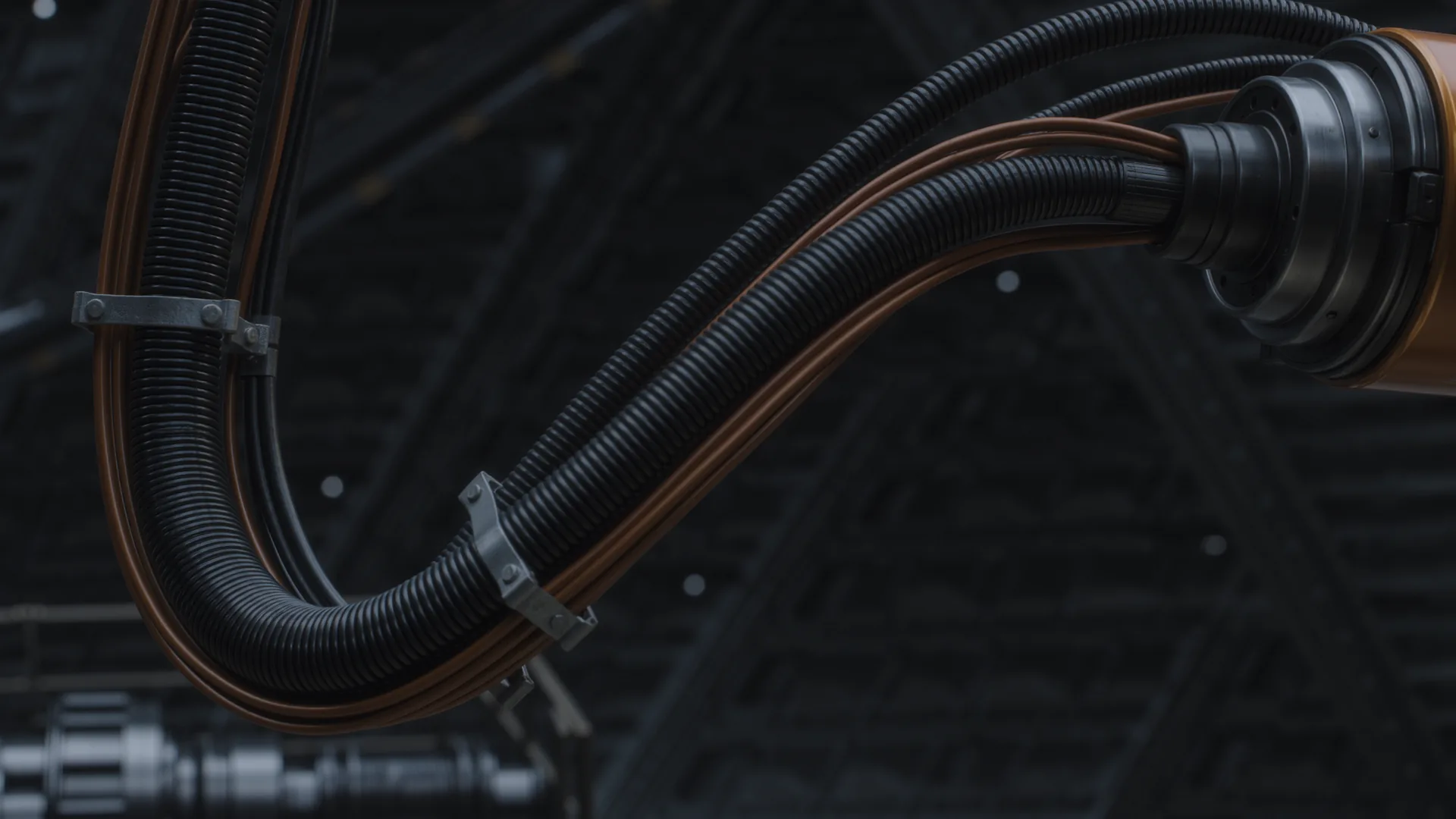 Cable dress pack running along a robot forearm and around the wrist joint